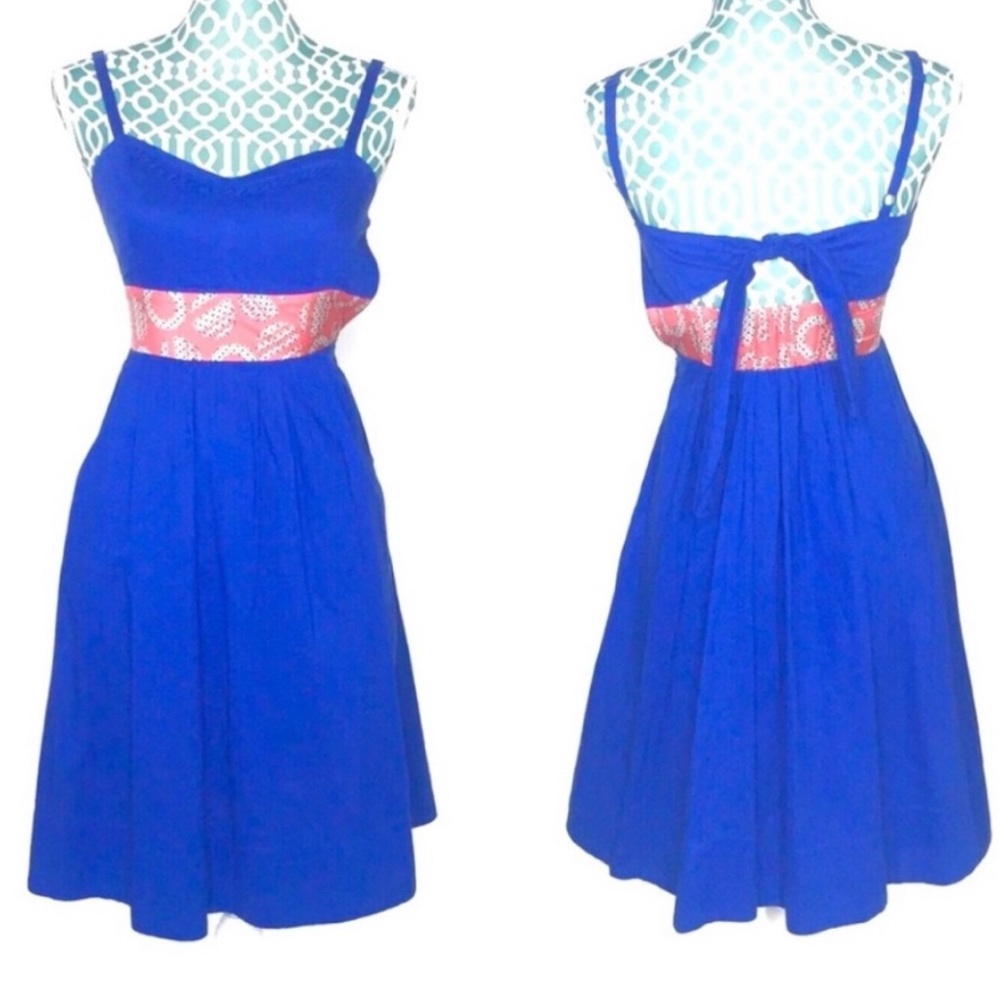 Anthropologie Edmé & Esyllte Graphical Tie Back Dress 0 Blue